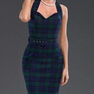 NWT The Girl Can’t Help It Tartan 1950s Style Pencil Dress w Belt UK 10 Pinup